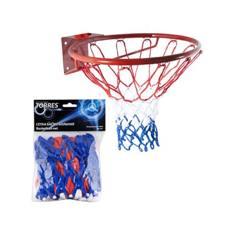 Купить Сетка баскетбольная Torres, нить 4 мм, бело-сине-красная в Межгорье 